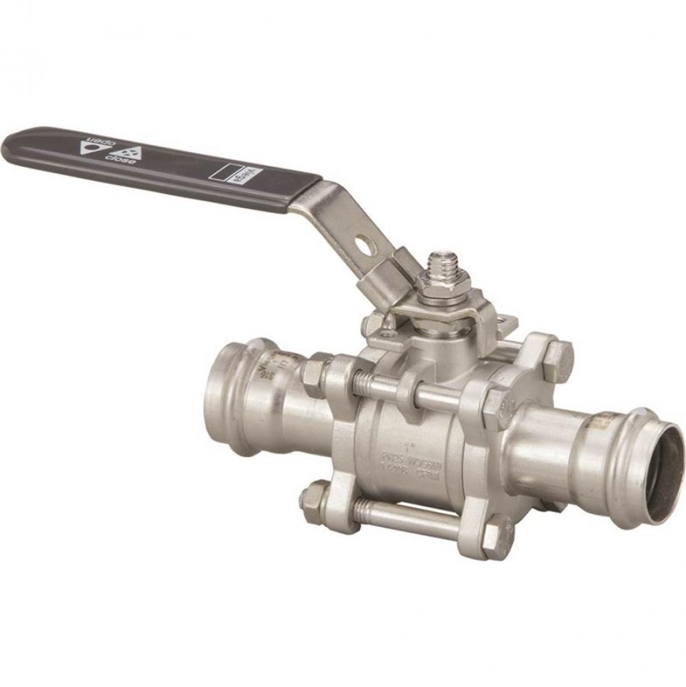 Propress 304 3-Piece Ball Valve, 316 Stainless Steel, P1: 1 1/4; P2: 1 1/4