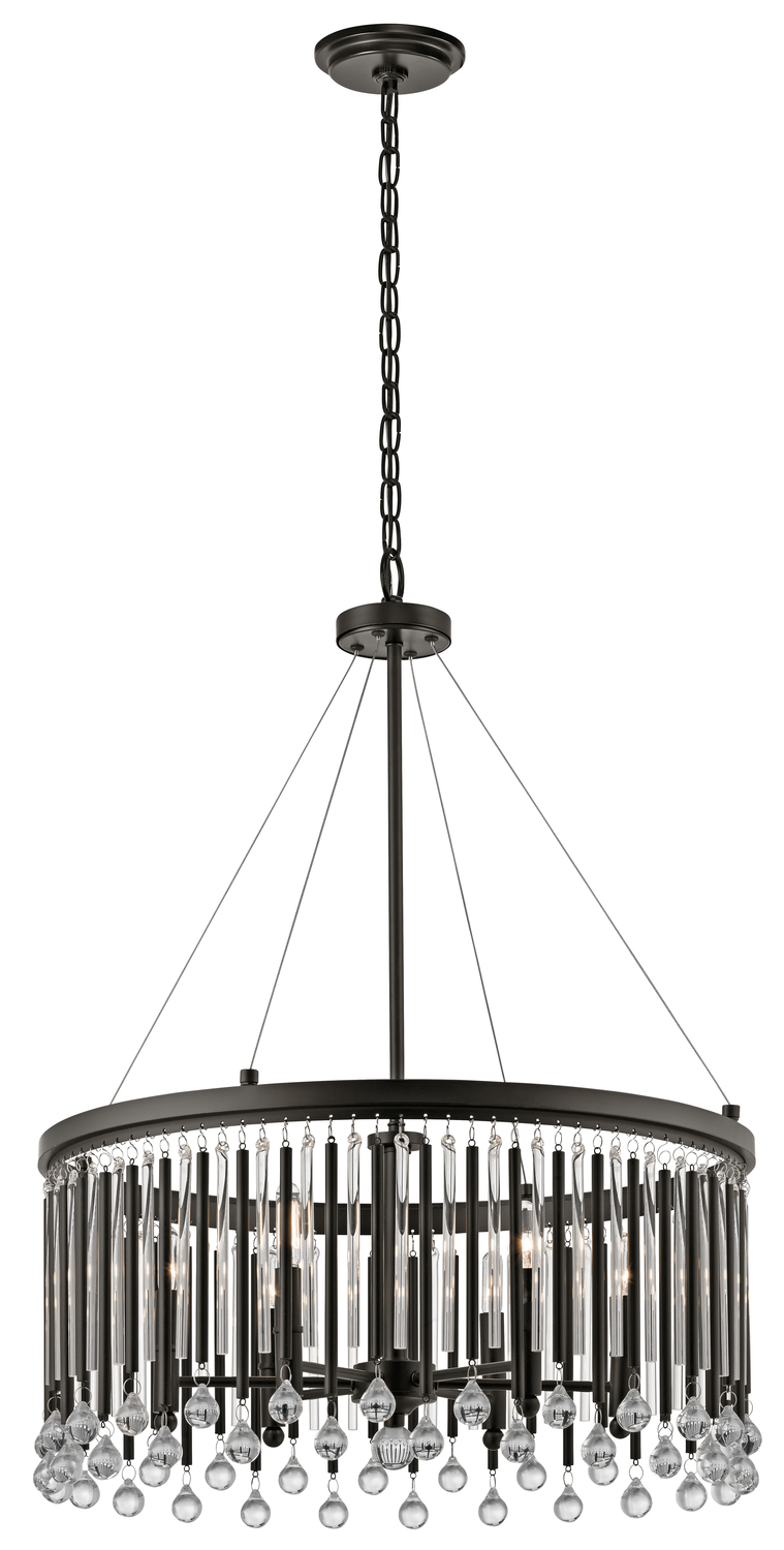 Piper 24&#34; 6 Light Round Chandelier with Alternating Clear Glass and Espresso Metal Rods with Cle
