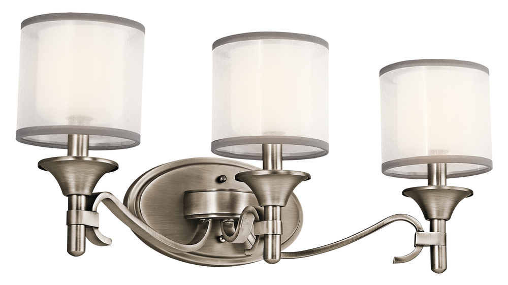Lacey 10&#34; 3 Light Vanity Light with Satin Etched Cased White Inner Diffusers and Gray Trimmed Wh