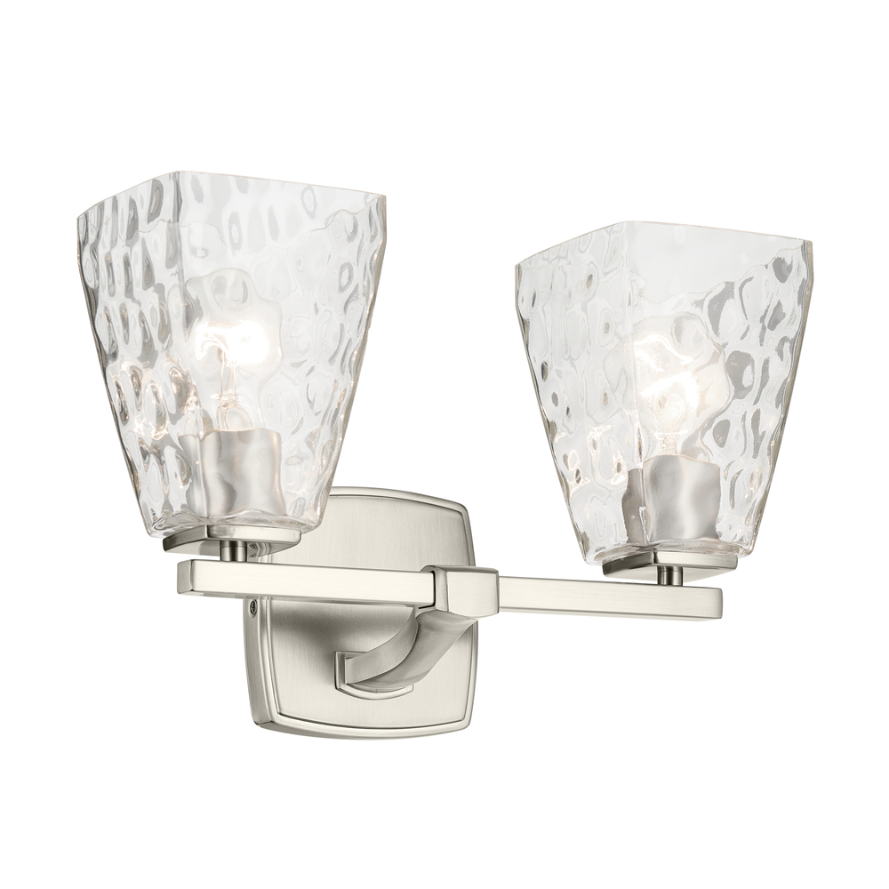 Marant 14.25&#34; 2-Light Vanity Light with Clear Water Glass in Brushed Nickel