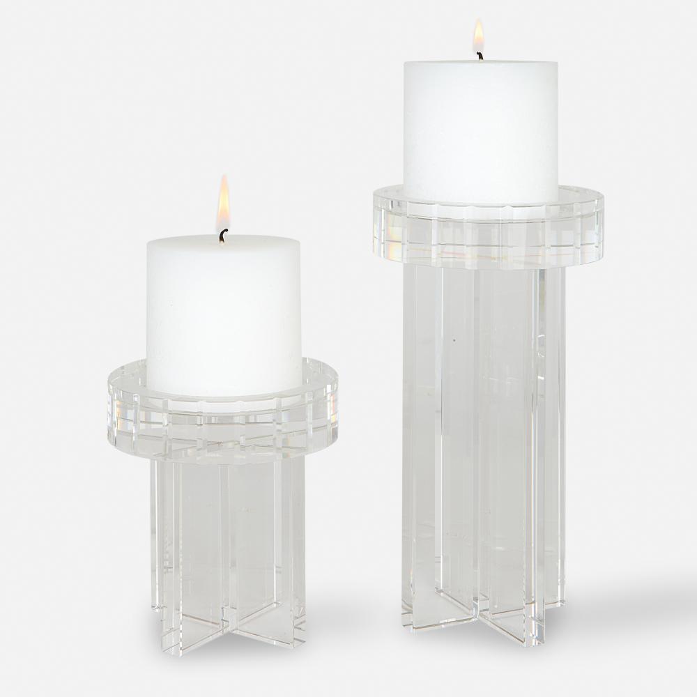 Uttermost Crystal Pillar Candleholders, S/2