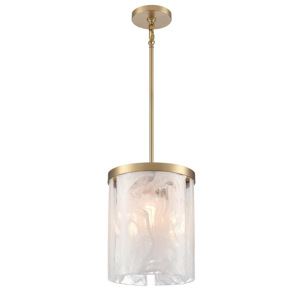 Skye 3 Light Pendant 10&#34;, Brass with Wispy White Murano Style Glass