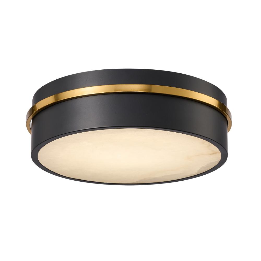 Dax Integrated LED Flush Mount 12&#34;, Black, Brass with Alabaster Glassware