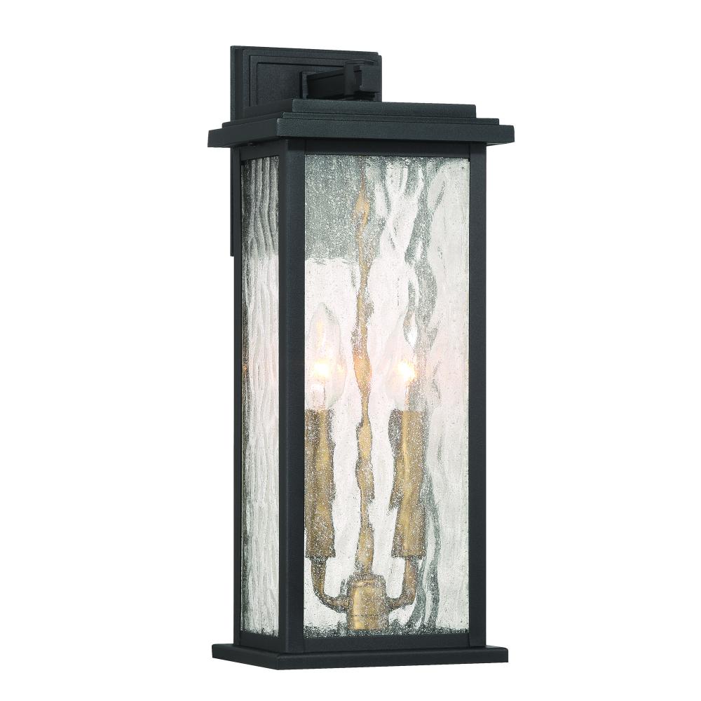 Estate 2 Light Outdoor Wall Sconce 17&#34;, Black, Brass with Rain Glassware