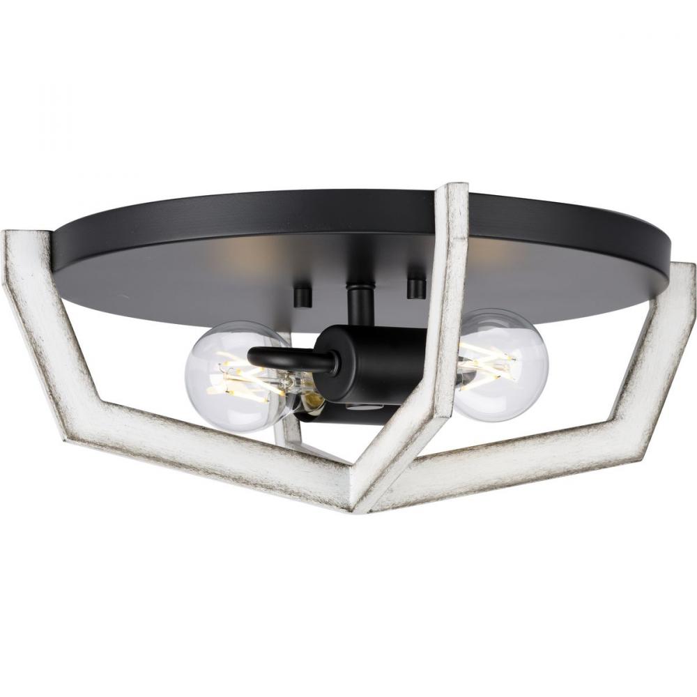 Galloway Collection Two-Light 15&#34; Matte Black Modern Farmhouse Flush Mount Light with Distressed