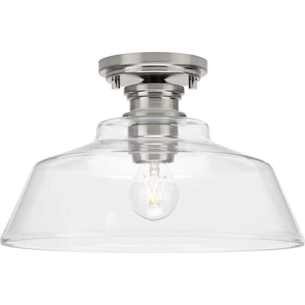 Singleton Collection One-Light 14&#34; Brushed Nickel Farmhouse Medium Semi-Flush Mount Light with C