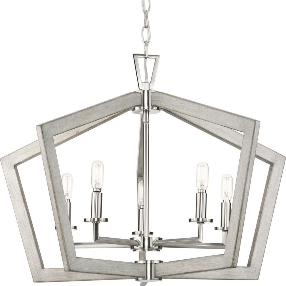 Galloway Collection Five-Light 19.25&#34; Brushed Nickel Modern Farmhouse Pendant Light with Grey Wa