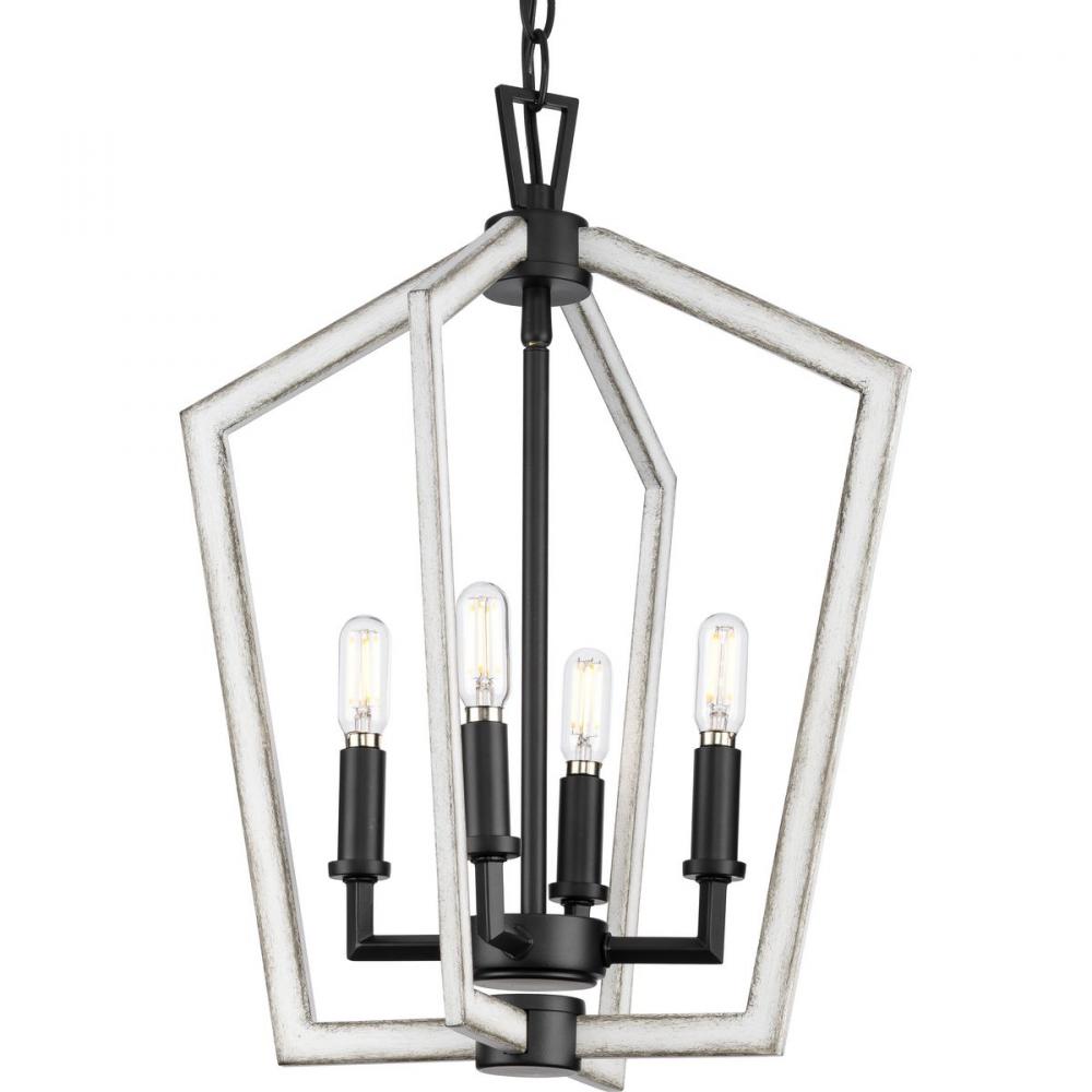 Galloway Collection Four-Light 18&#34; Matte Black Modern Farmhouse Chandelier with Distressed White