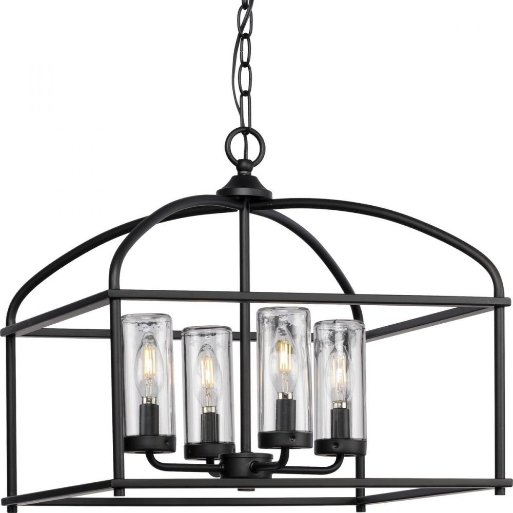 Swansea Collection Four-Light 18&#34; Matte Black Transitional Outdoor Chandelier with Clear Glass S