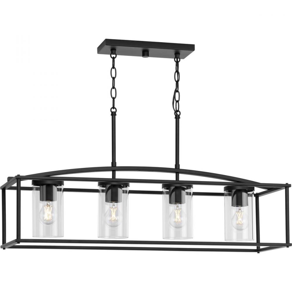Swansea Collection Four-Light Three 6&#34; Matte Black Transitional Outdoor Chandelier with Clear Gl