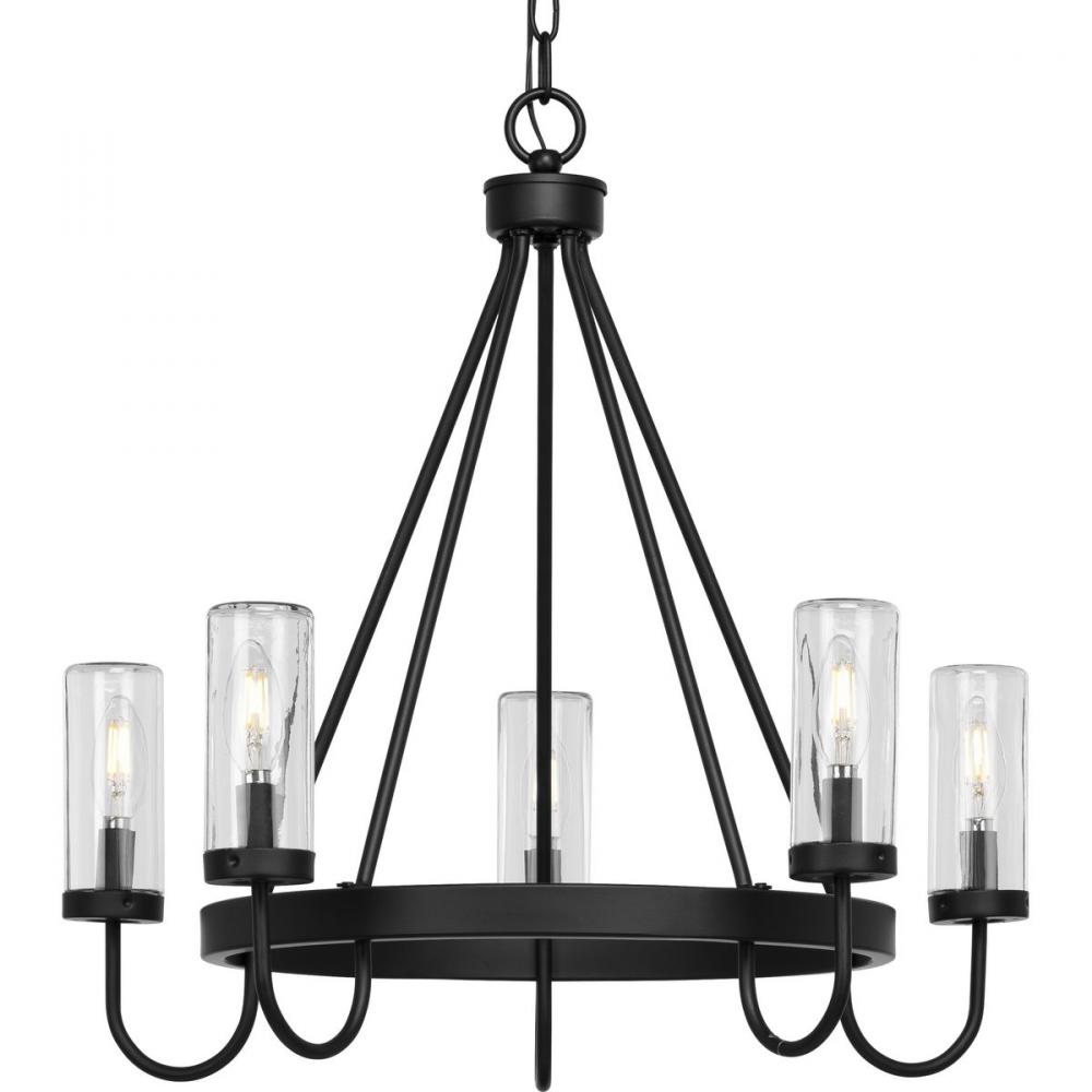 Swansea Collection Four-Light 24&#34; Matte Black Transitional Round Outdoor Chandelier with Clear G