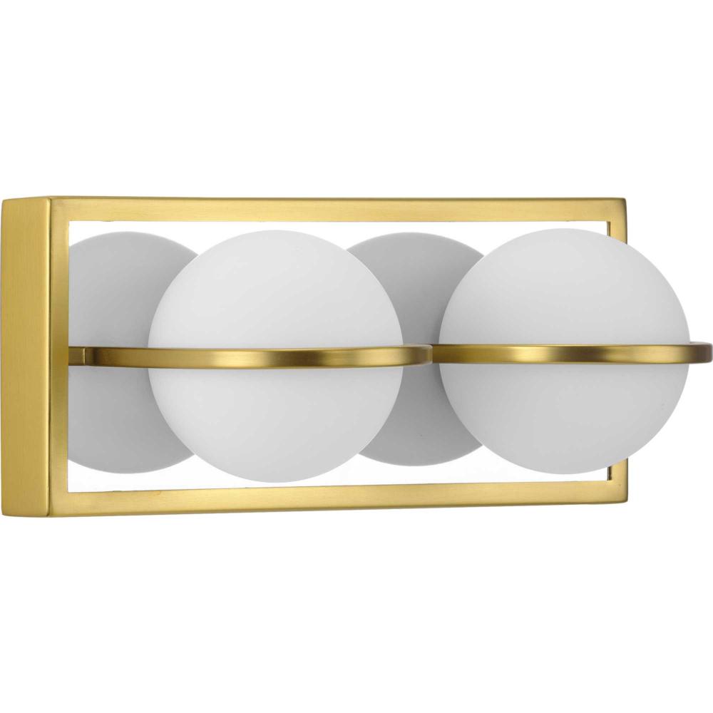 Pearl LED Collection Two-Light Satin Brass and Opal Glass Modern Style Bath Vanity Wall Light