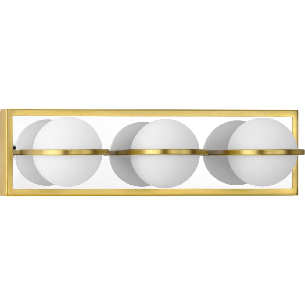 Pearl LED Collection Three-Light Satin Brass and Opal Glass Modern Style Bath Vanity Wall Light