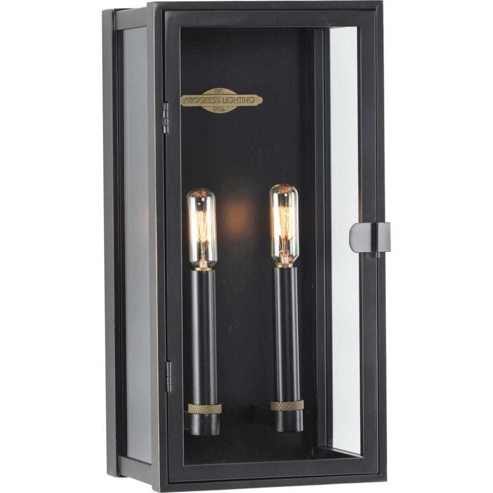 Stature Collection Two-Light Oil Rubbed Bronze and Clear Glass Transitional Style Medium Outdoor Wal