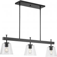 Progress P400298-31M - Saffert Collection Three-Light New Traditional Matte Black Clear Glass Linear Island Chandelier Ligh