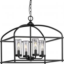 Progress P550128-31M - Swansea Collection Four-Light 18" Matte Black Transitional Outdoor Chandelier with Clear Glass S
