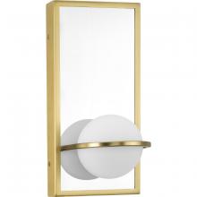 Progress P710105-012-30 - Pearl LED Collection  Mid-Century Modern Satin Brass Etched Opal Glass Wall Bracket