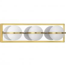 Progress P300312-012-30 - Pearl LED Collection Three-Light Satin Brass and Opal Glass Modern Style Bath Vanity Wall Light