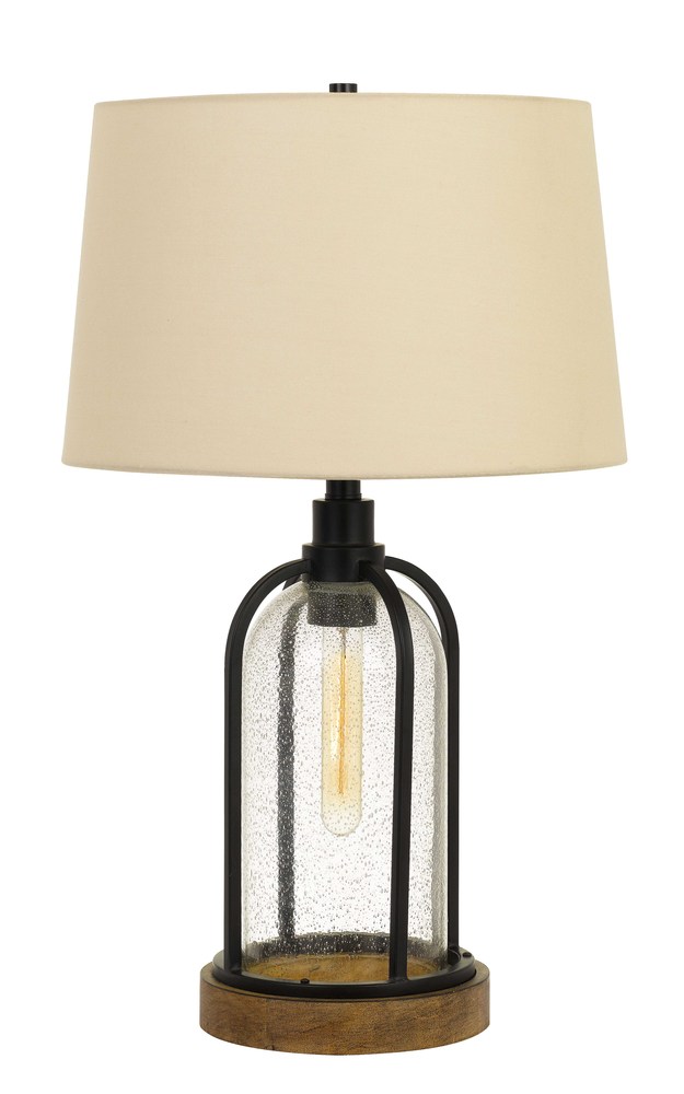 27&#34; Height Metal and Pine Wood Table Lamp in Black and Wood Finish