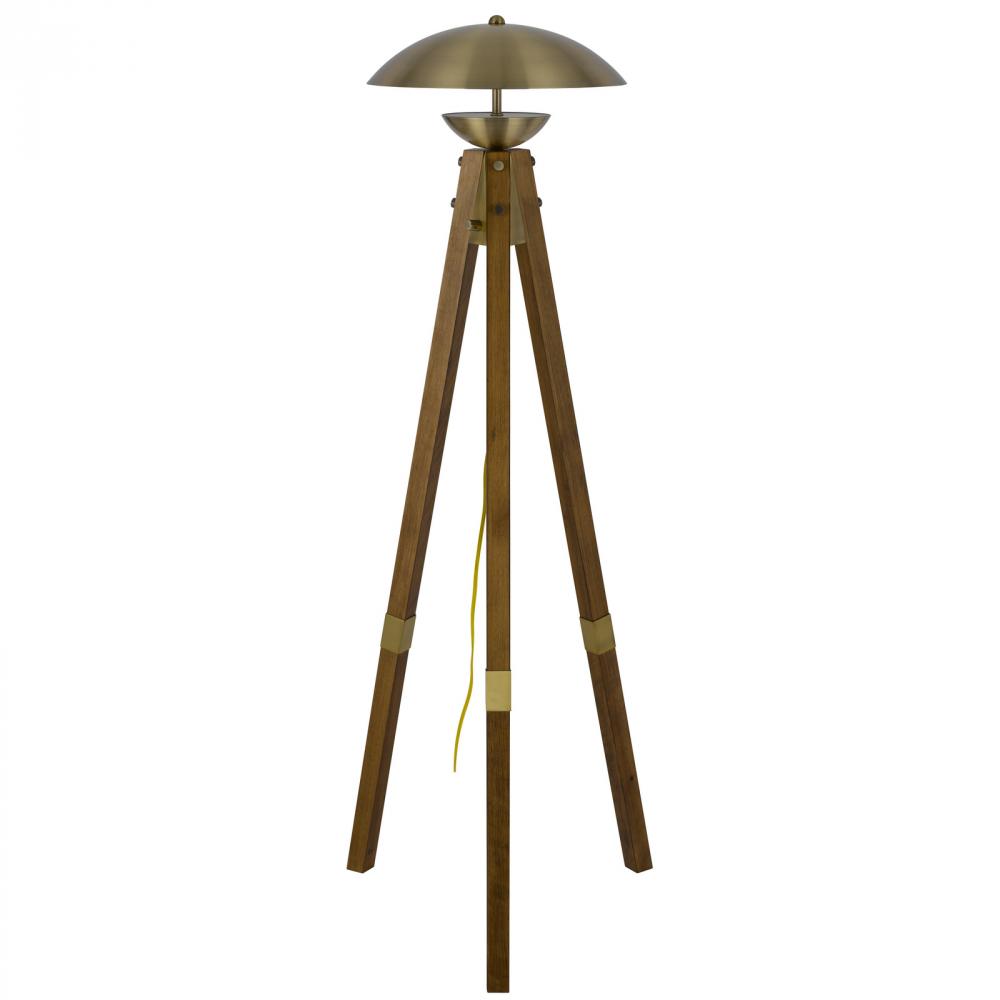 Lakeland 18W Integrated LED Tripod Birch Wood Floor Lamp with Half Domed Metal Shade