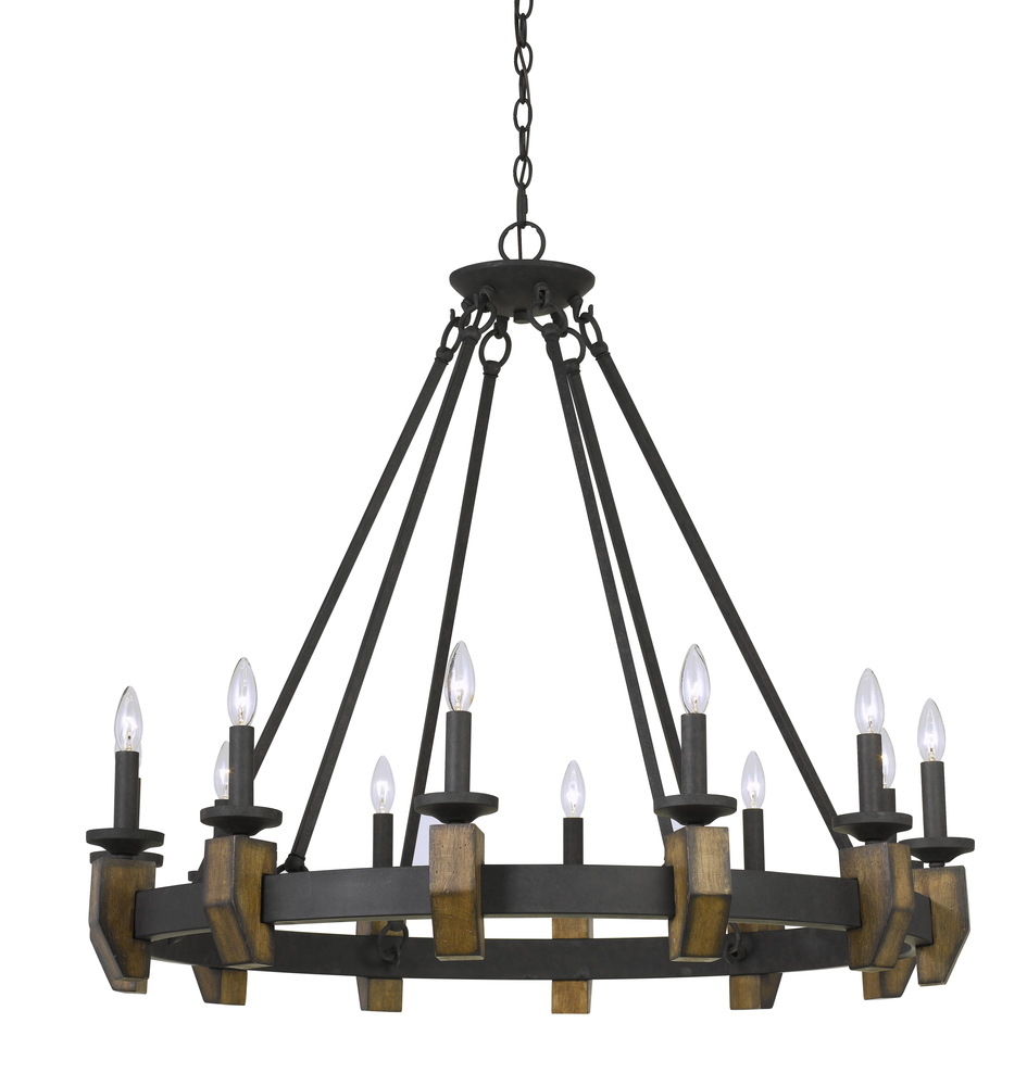 35.38&#34; Height Metal and Wood Chandelier in Warm Bronze Finish