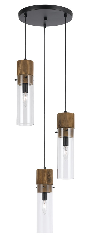 13 3/8&#34; Glass Pendant in Dark Bronze Wood Finish