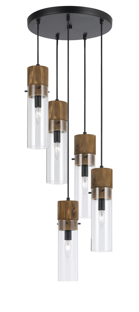 13 3/8&#34; Glass Pendant in Dark Bronze Wood Finish