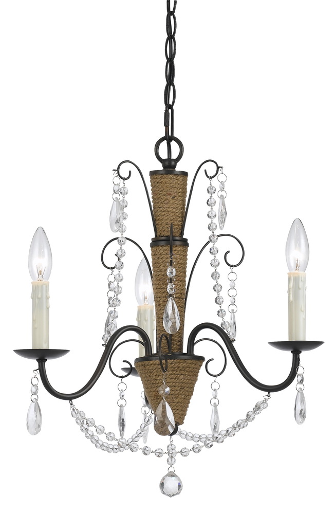 24.25&#34; Inch Tall Metal and Crystal Chandelier in Rattan and Crystal Finish