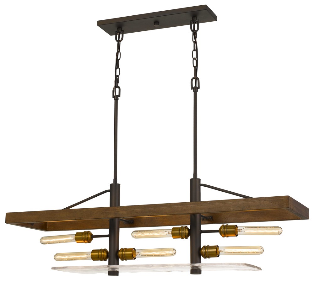 32.5&#34; Height Pine Wood, Glass and Metal Fixture in Wooden Finish