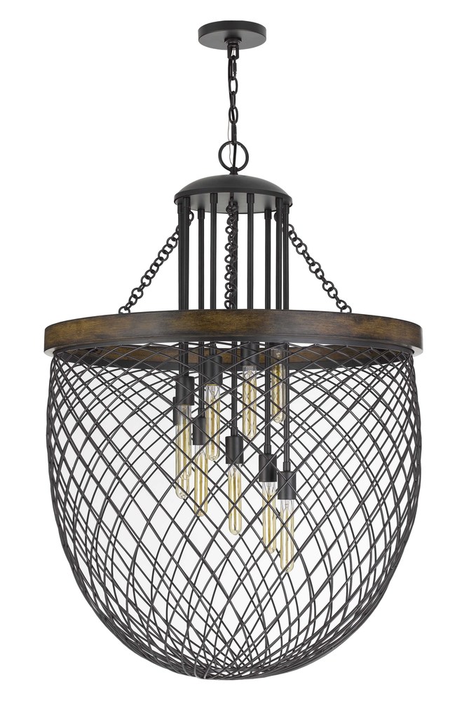 44.25&#34; Height Metal Chandelier in Brushed Steel Wood Finish