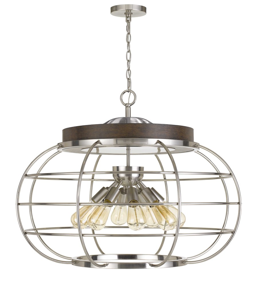25&#34; Height Metal Chandelier in Brushed Steel/Wood Finish