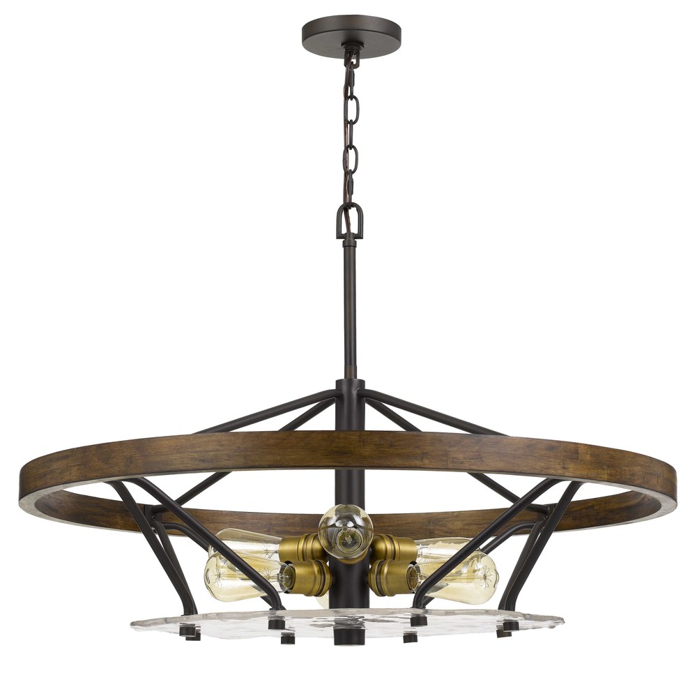 22&#34; Height Metal and Pinewood Chandelier in Bronze/Wood Finish