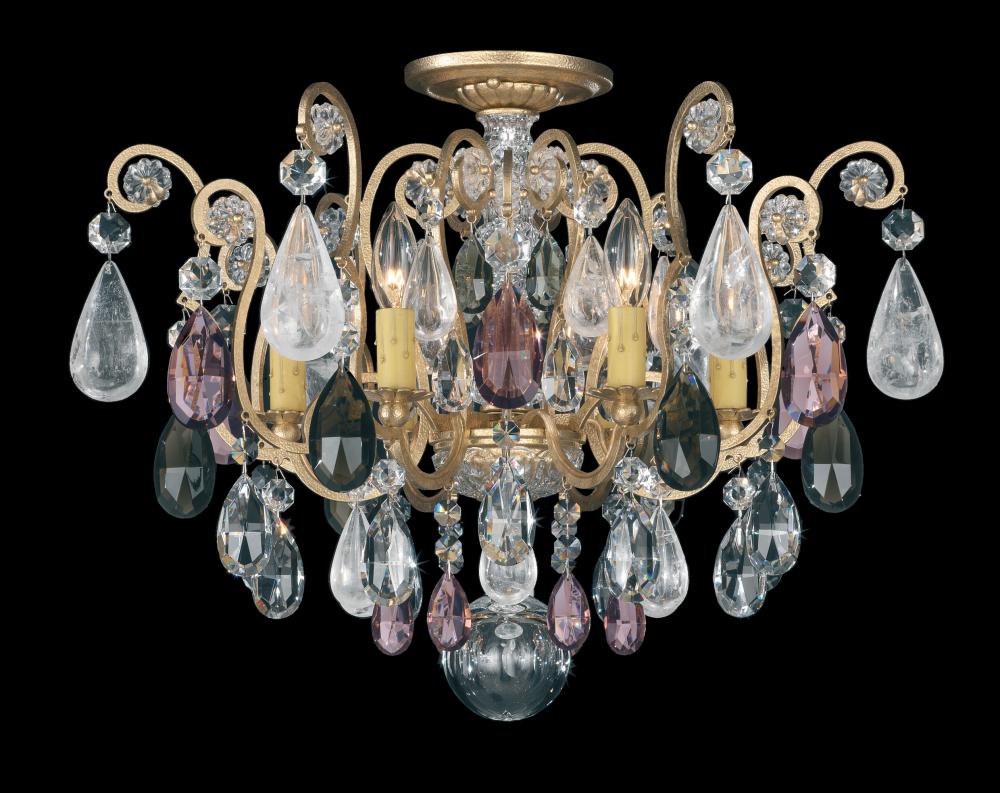 Renaissance Rock Crystal 6 Light 120V Semi-Flush Mount in Black with Olivine & Smoke Quartz Crysta