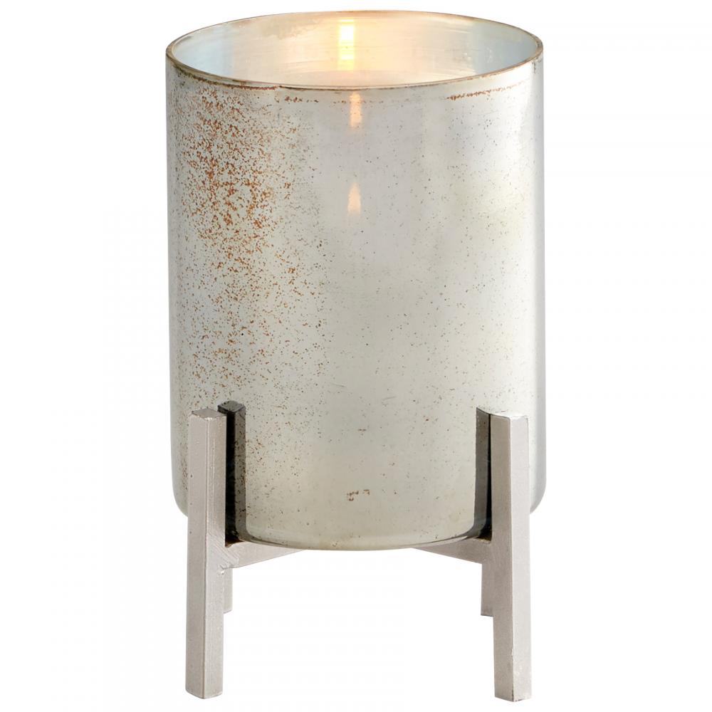 Basil Candleholder Black And Verdi Garnet Glass - Small