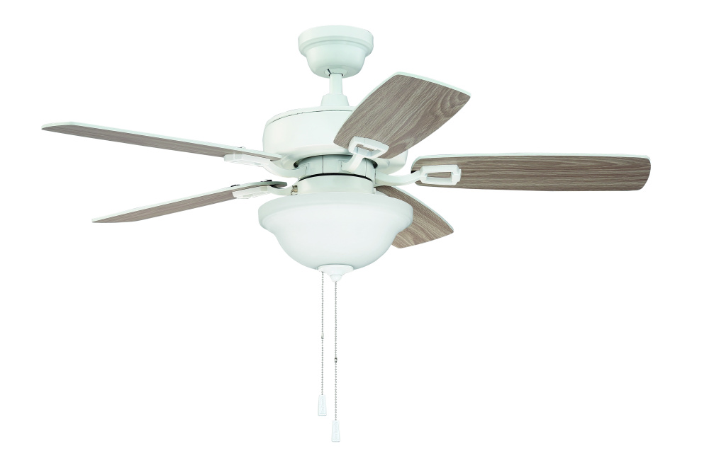 42&#34; Twist N Click Fan in White w/ White/Washed Oak Blades (3-Light Bowl)
