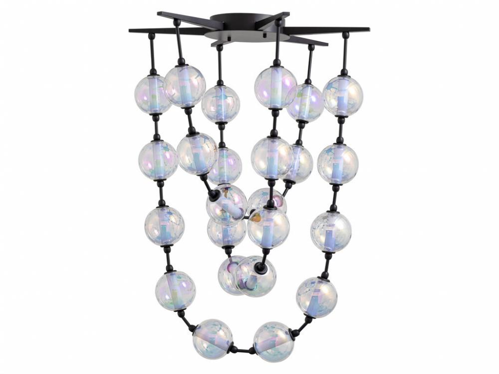 Pearla 28&#34; LED Pendant in Matte Black with Iridescent Glass Shade