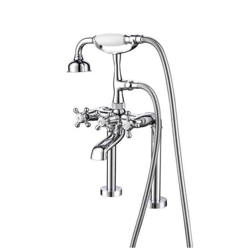 Deck Mount Filler w/HandShower 6&apos;&apos;Straight Bdy,Cross Hndl,CP
