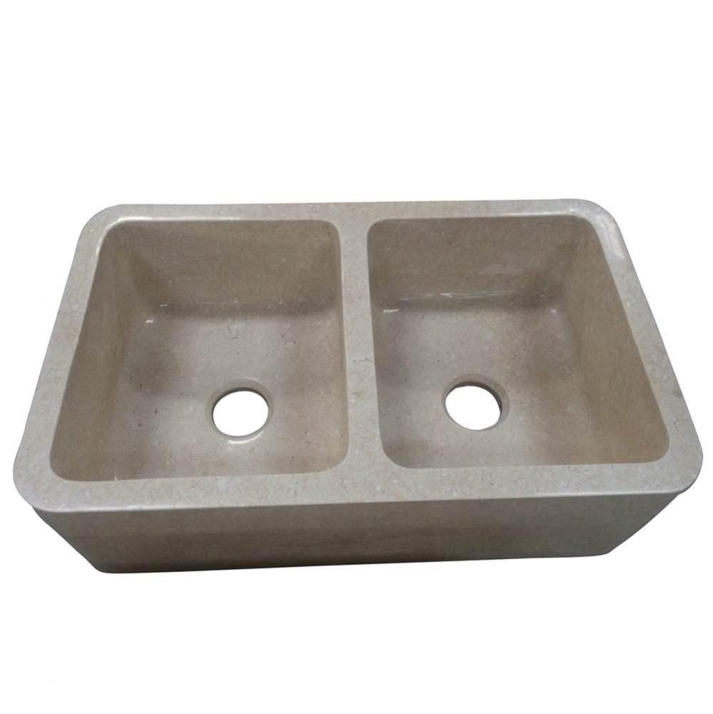 Chicot 36&apos;&apos; Double Bowl Marble Apron Front Sink, MPGA