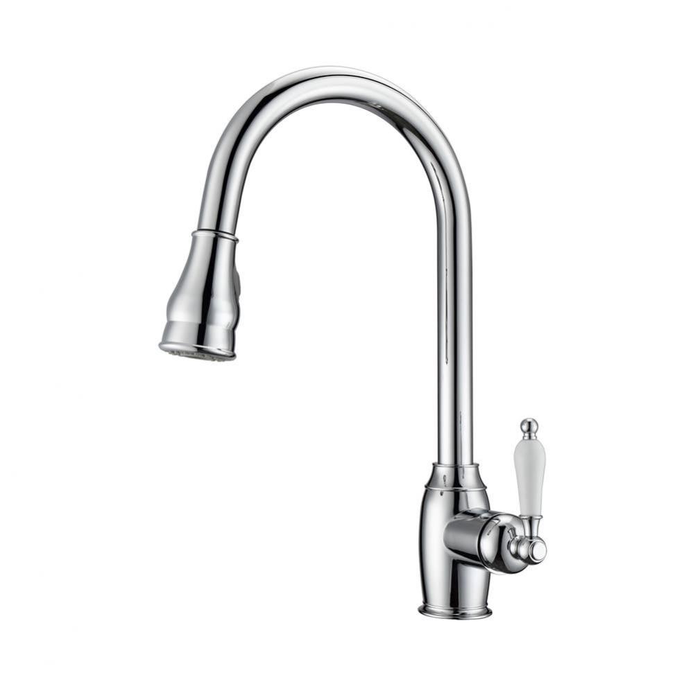 Bay Kitchen Faucet,Pull-Out Spray,Porcelain Handles,CP