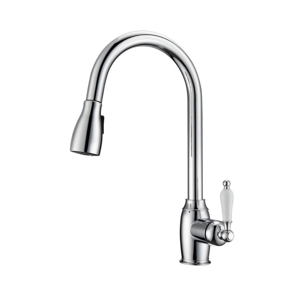 Bistro Kitchen Faucet,Pull-Out Spray, Porcelain Handles, CP