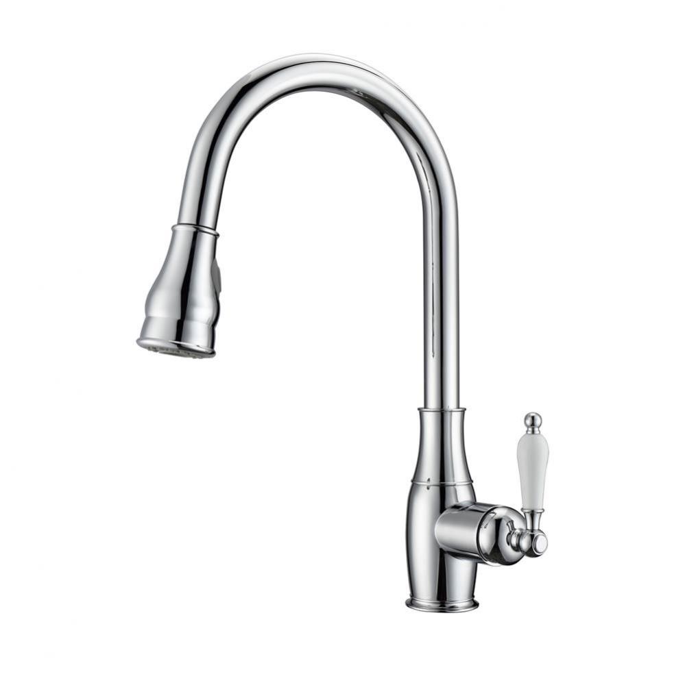 Caryl Kitchen Faucet,Pull-OutSpray, Porcelain Handles, CP