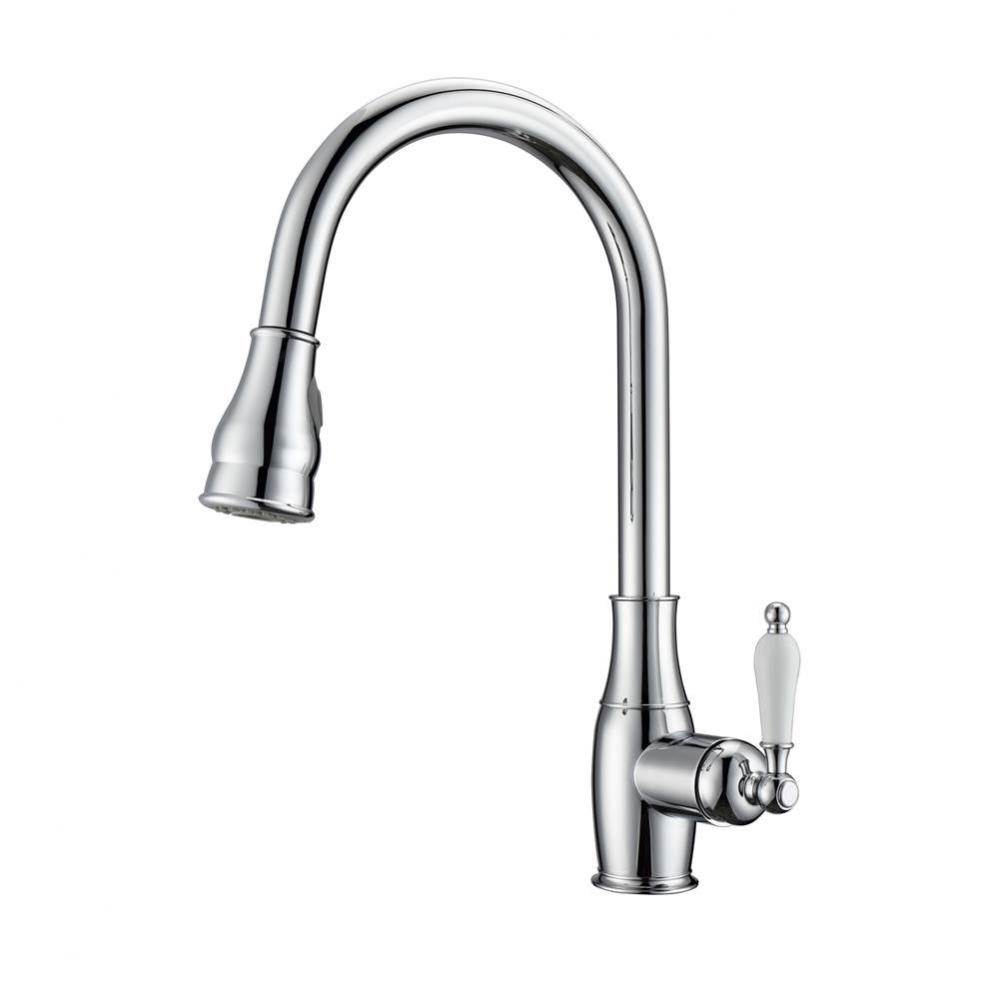 Caryl Kitchen Faucet,Pull-Out Spray, Porcelain Handles, CP