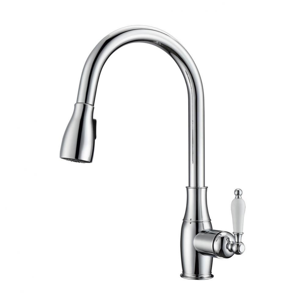 Cullen Kitchen Faucet,Pull-Out Spray, Porcelain Handles, CP
