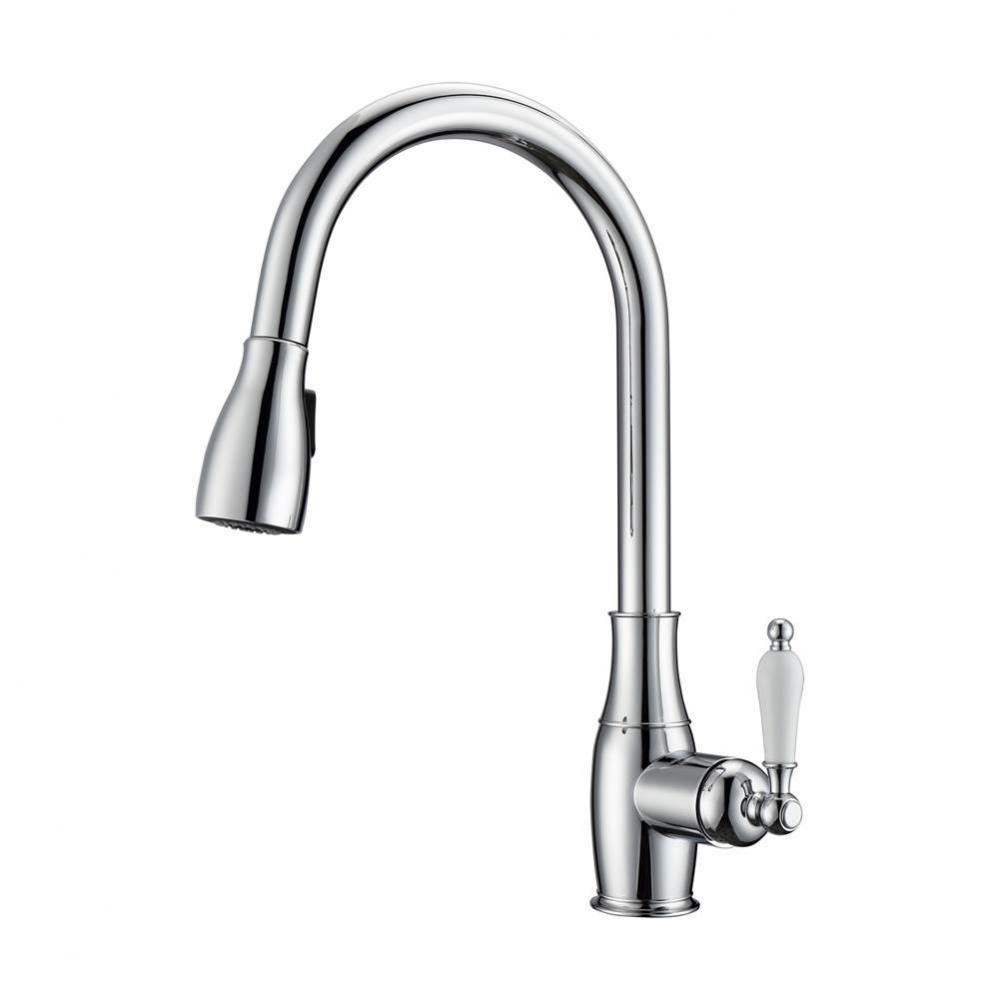 Cullen Kitchen Faucet,Pull-OutSpray, Porcelain Handles, CP