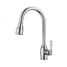 Barclay KFS408-L3-CP - Bay Kitchen Faucet,Pull-OutSpray,Porcelain Handles,CP