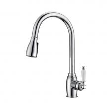 Barclay KFS409-L3-CP - Bistro Kitchen Faucet,Pull-OutSpray, Porcelain Handles, CP