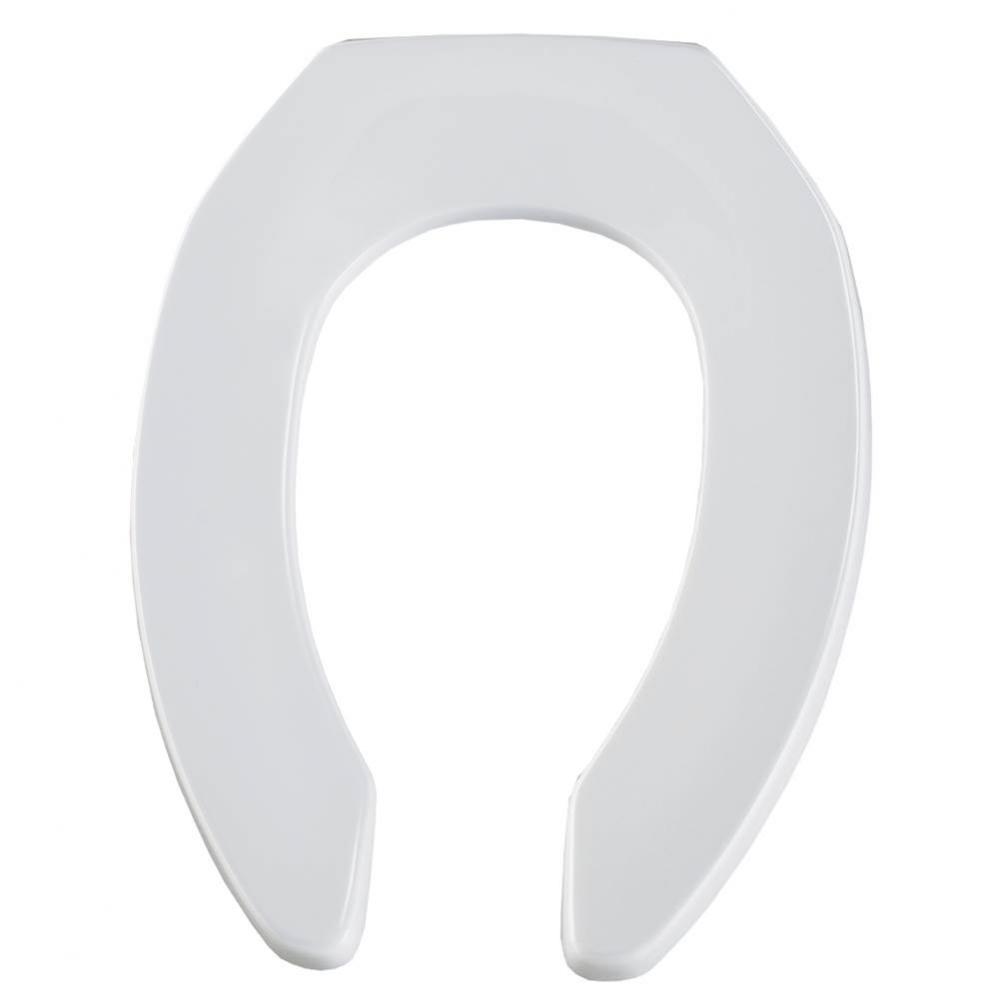 Elongated Open Front Less Cover Commercial Plastic Toilet Seat in White with JUST-LIFT Check Hinge