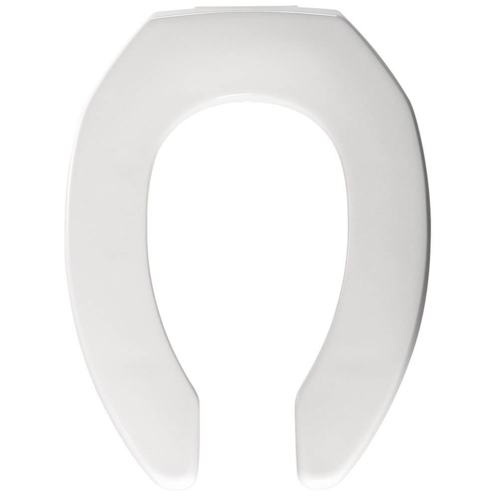 Elongated Open Front Less Cover Commercial Plastic Toilet Seat in White with STA-TITE Commercial F