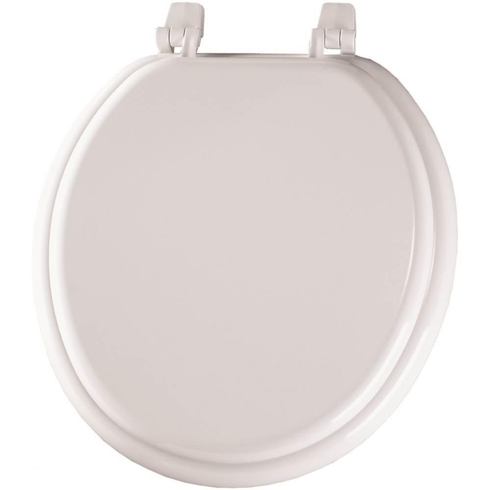 Round Enameled Wood Toilet Seat in White with Top-Tite Hinge