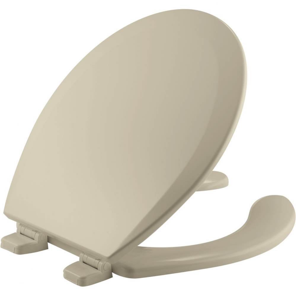 Round Open Front with Cover Enameled Wood Toilet Seat in Bone with Top-Tite STA-TITE Seat Fastenin